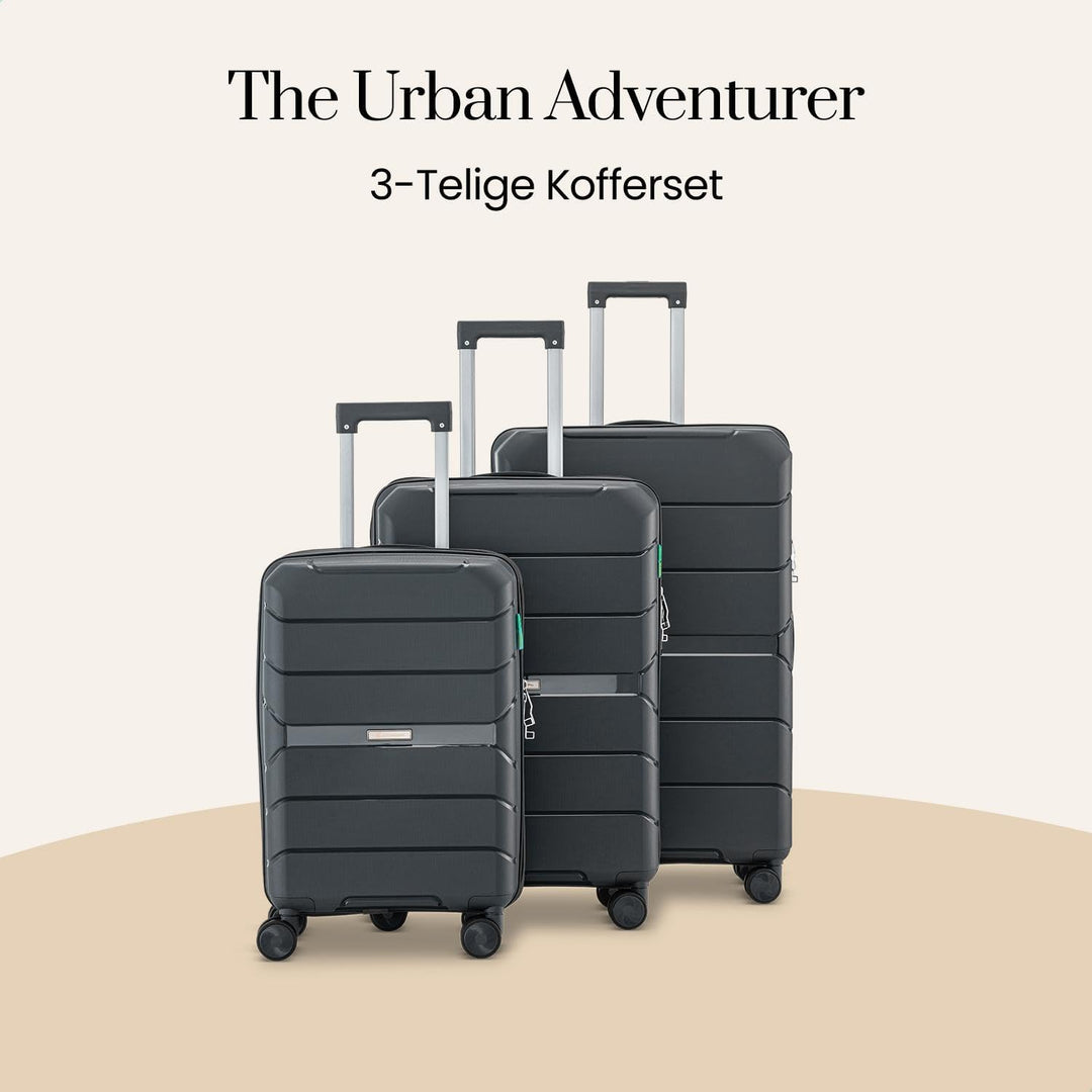 Urban Adventurer Kofferset 3-teilig 232L – Anthrazit – Hartschalenkoffer mit Zahlenschloss & 4 Rolle