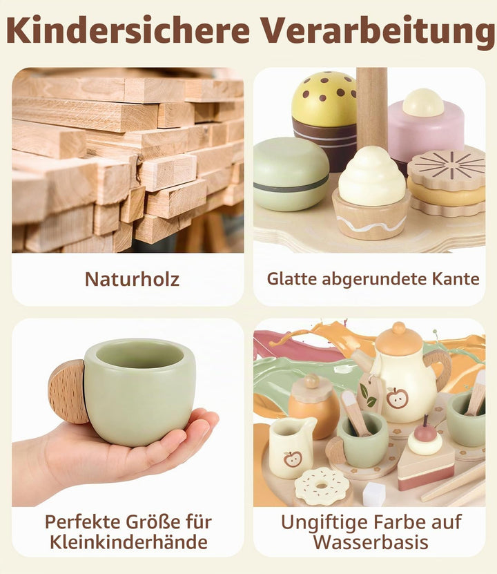 Airlab Spielküche Kinderküche Zubehör Holz 2 in 1, Teeservice Kinder mit Zuckerwürfeln und Dessert,