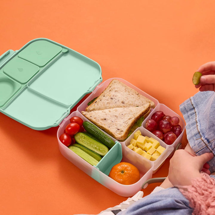 b.box Brotdose | Grosse Bento-Box mit 4 Fächern (2 auslaufsicher), herausnehmbarer Trenner, Gel-Kühl