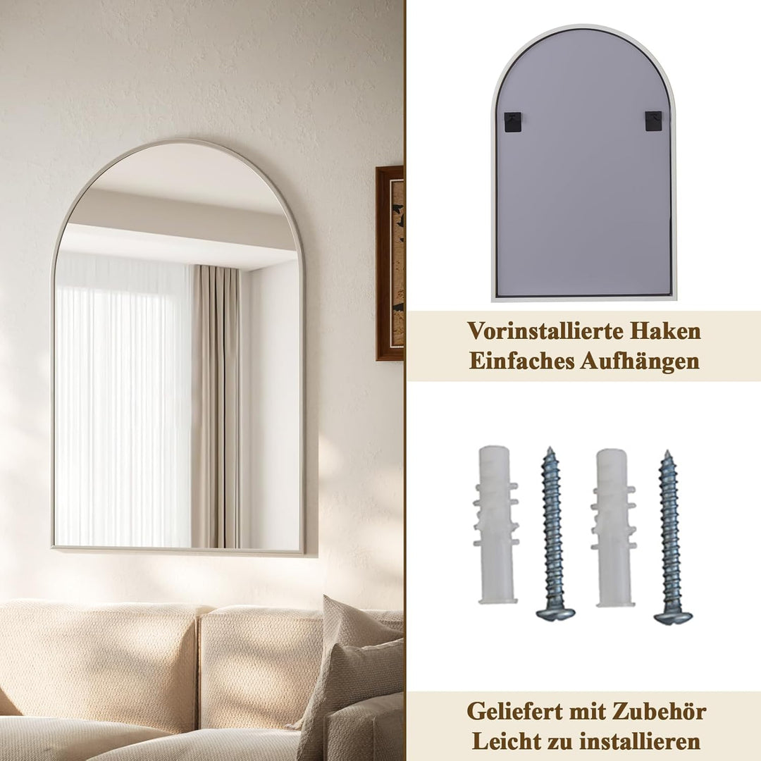 Koonmi Spiegel Silber 51×76cm Dekorative Wandspiegel Bogen Halbkreisförmig Spiegel, Silber Wandspieg