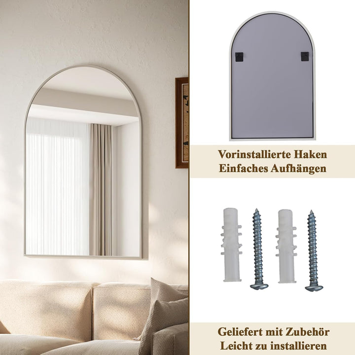 Koonmi Spiegel Silber 51×76cm Dekorative Wandspiegel Bogen Halbkreisförmig Spiegel, Silber Wandspieg