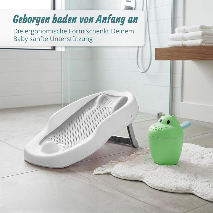 Relaxdays Baby-Badehilfe Set, mit Haarwaschbecher, tränenfrei, grau, grau