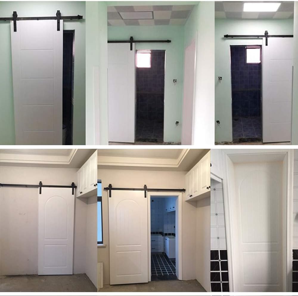 183cm Schiebetürbeschlag set Schiebetürsystem,Schwarz Schiebetür Montageset für Innentüren und Wands