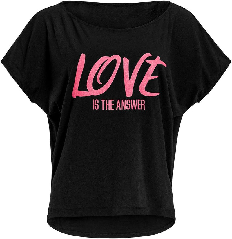 WINSHAPE Damen Ultra Leichtes Modal-Kurzarmshirt Mct002 mit Neon Pinkem „Love is The Answer” Glitzer