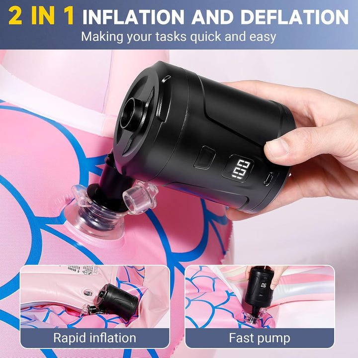 Elektrische Luftpumpe, 5200mAh Wiederaufladbare Akku Luftpumpe, Schnell Inflator mit 4 Luftdüsen, Mi