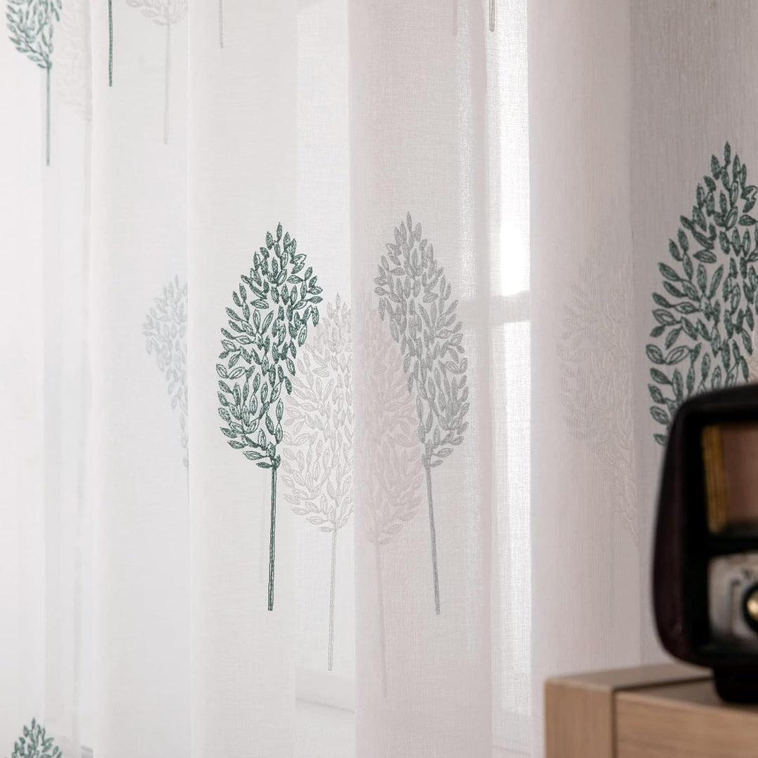 MIULEE Wohnzimmer Vorhänge Transparent mit Türkis und Weiss Blätter Muster, Modern Stickerei Gardine