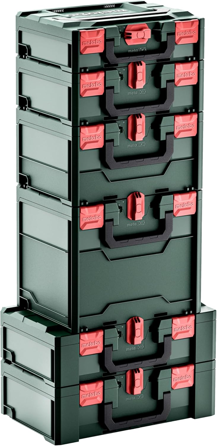 metabo metaBOX 118 leer - Werkzeugkoffer stapelbar, IP43 Schutz, robust & bruchsicher, 8,4L Volumen,