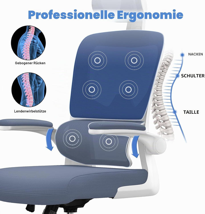naspaluro Bürostuhl Ergonomischer, Schreibtischstuhl mit Hochklappbaren Armlehnen, Dynamischer Lordo