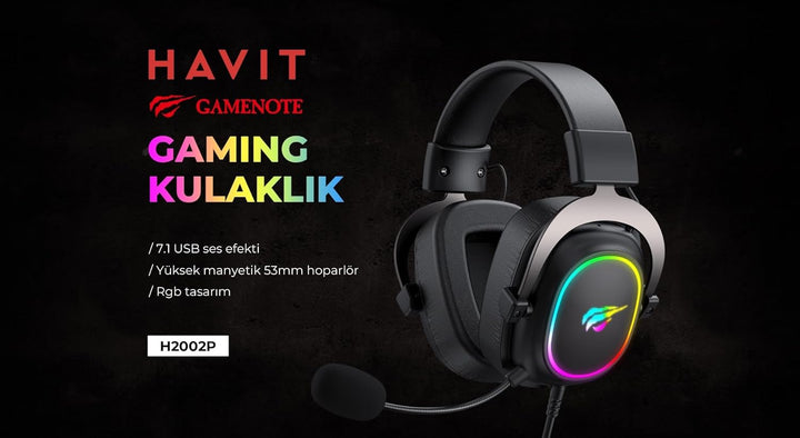 Havit H2002p RGB Gaming Headset mit Mikrofon – 50 mm Treiber – 7.1 Kopfhörer mit Kabel Surround Soun