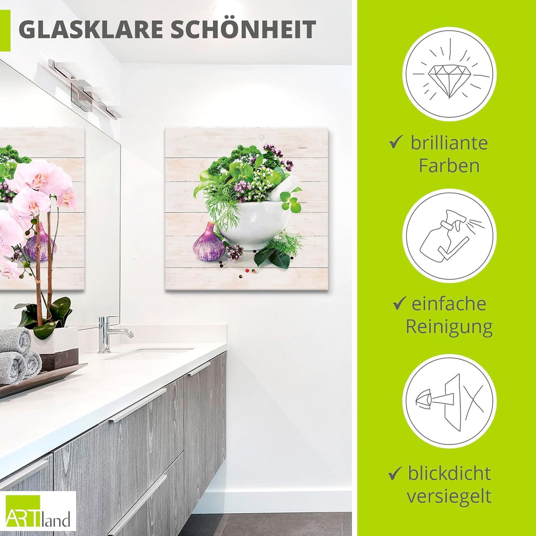 ARTland Glasbilder Wandbild Glas Bild einteilig 50x50 cm Quadratisch Stillleben Kräuter Gewürze Küch