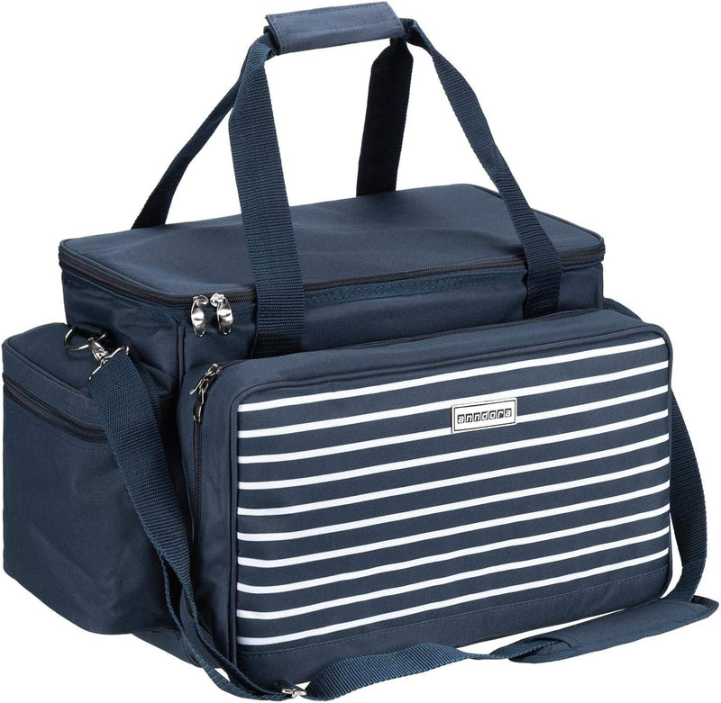 anndora XXL Picknicktasche 6 Personen blau weiss - Vollausstattung 57 Teile Navy Blau Weiss, Navy Bl