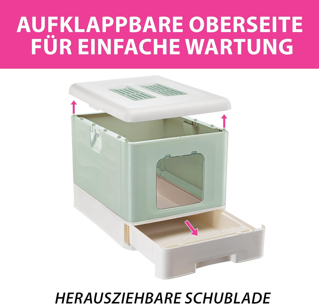 Ferplast Katzentoilette geruchshemmend, sauber &amp; leicht zu reinigen, Grün | 2 Aktivkohlefilter gegen