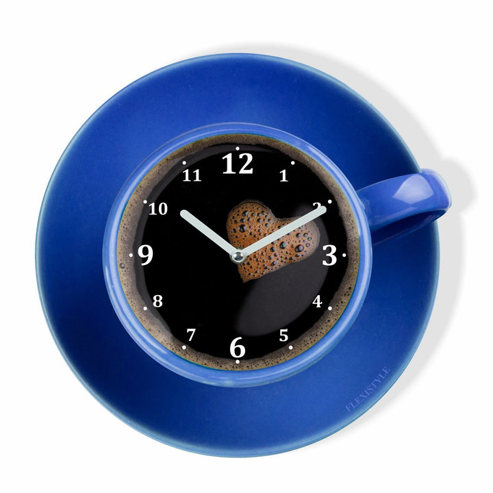 FLEXISTYLE Moderne Küchen Wanduhr Tasse Perfetta, blau, Acrylglas, UV-Druck, Made in EU, Blau