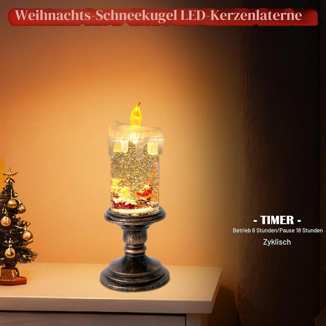 Kerzenförmige Schneekugel Wasserspinner-LED-Laterne mit Timer, batteriebetrieben (Batterien Nicht im