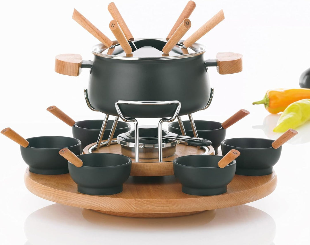 Kela 61201 Drehbares Fonduekarussell-Set, Fleischfondue, 23-teilig, Für 6 Personen, 2,0 l, Natura