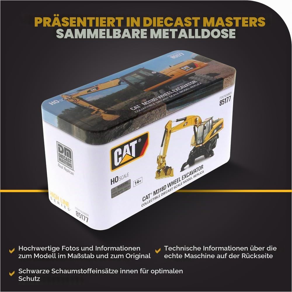 Diecast Masters 85177 - Caterpillar Mobilbagger M318D, detailgetreues H0 CAT Baufahrzeug in Metallbo
