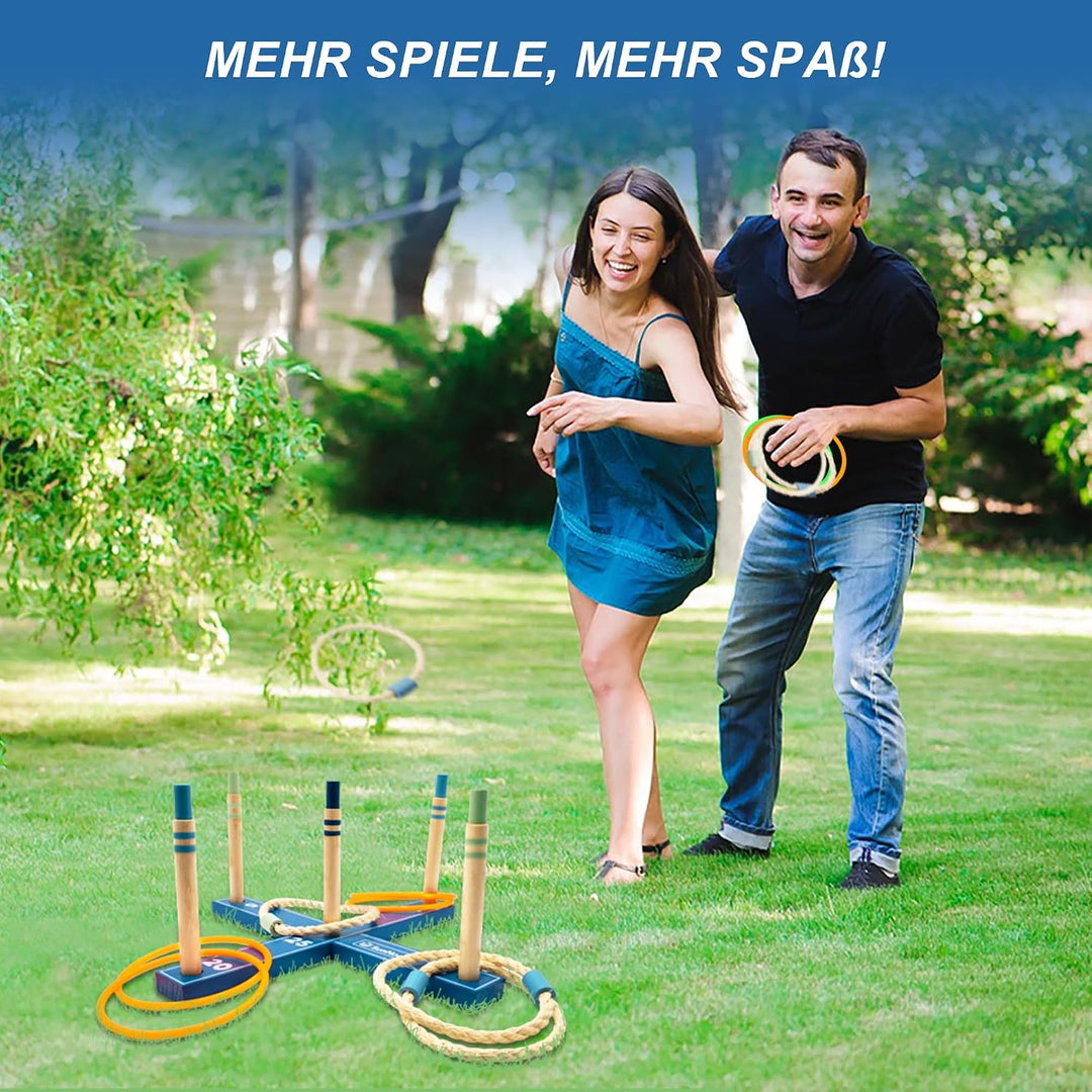 SunNordic Ringwurfspiel-Set aus Holz inklusive Wurfringen und Tragetasche Blue, Blue