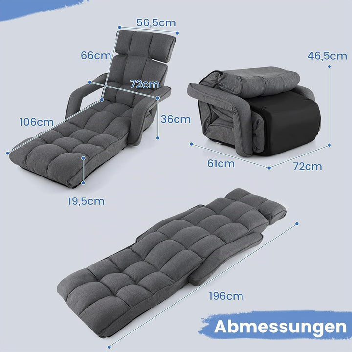 GOPLUS Bodenliege, Relaxliege mit 6-Fach verstellbare Rückenlehne, Bodensessel mit Armlehnen, Relaxs