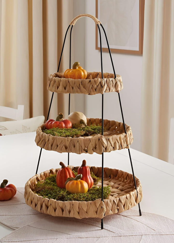 Dekoleidenschaft Etagere Wasserhyazinthe 52 cm hoch mit 3 Etagen, Obstetagere, Servierplatte, Cupcak