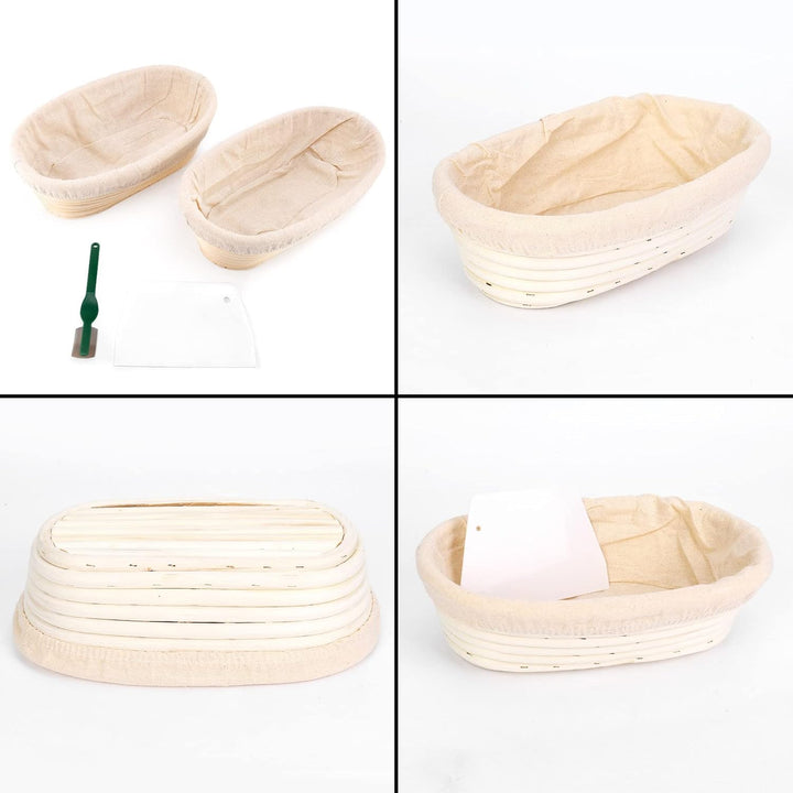 2 Stück Gärkörbchen, Brotkorb mit Einlage & Teigschaber & Brotlame, Gärkorb Oval Brotkörbchen, Ratta