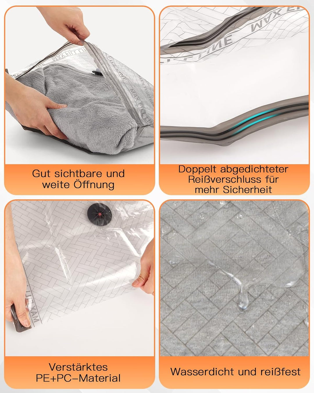 Lullu Reise Vakuumbeutel für Kleidung mit Pumpe, 12 Vacuum Bags for Travel | Vakuum Beutel 4*40x50,4
