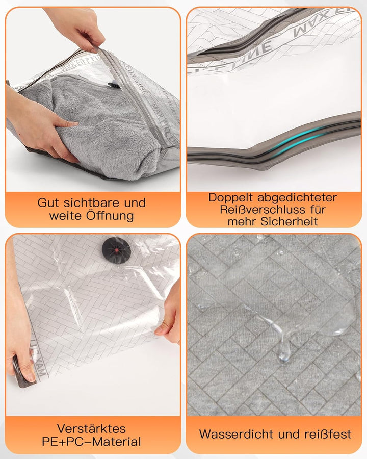 Lullu Reise Vakuumbeutel für Kleidung mit Pumpe, 12 Vacuum Bags for Travel | Vakuum Beutel 4*40x50,4
