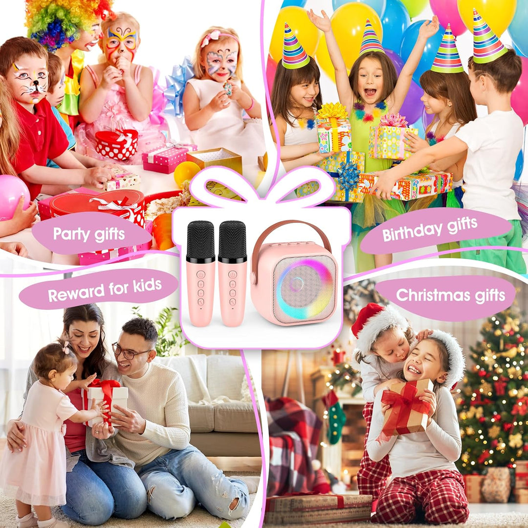 Karaoke Maschine Kinder mit 2 Mikrofonen, Mikrofon Kinder Geschenk Mädchen 3-10 Jahre, Drahtloses Mi