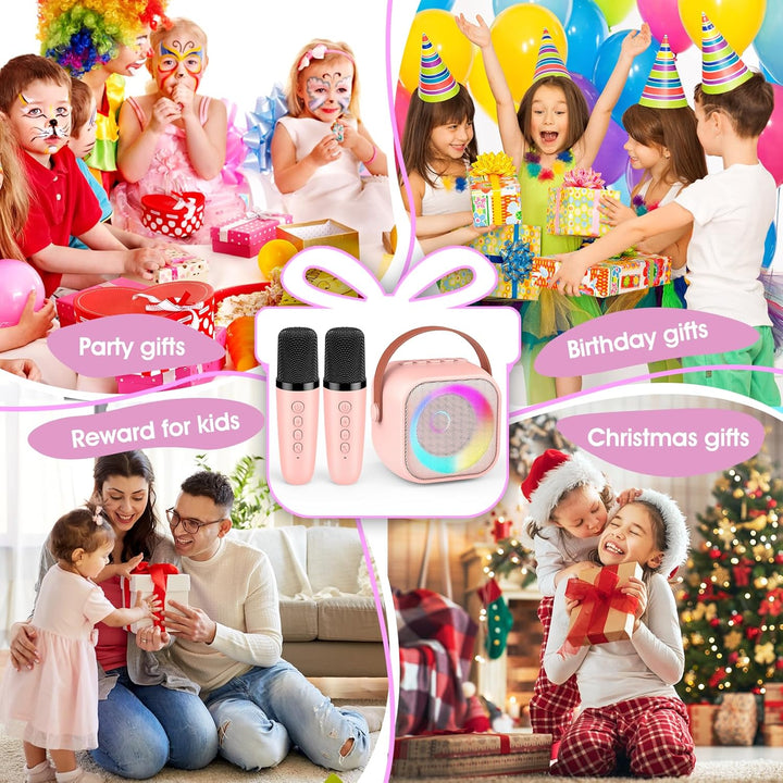 Karaoke Maschine Kinder mit 2 Mikrofonen, Mikrofon Kinder Geschenk Mädchen 3-10 Jahre, Drahtloses Mi