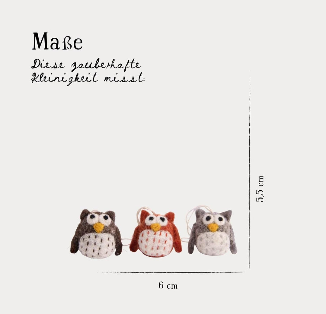 Én Gry &amp; Sif Kleine Eulen - handgefilzt - Anhänger aus Filz, Weihnachts-Deko - 3 Stück (braun) Klein