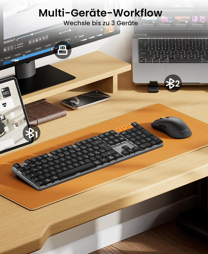 ProtoArc Mechanische Tastatur Maus Set Kabellos, KM310 Full-Size Wiederaufladbare Funktastatur Maus,