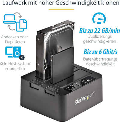 StarTech.com Dual-Bay Festplatten-Kopierer, Selbständiger USB 3.0 (5 Gbit/s) / eSATA auf 2.5/3.5" SA