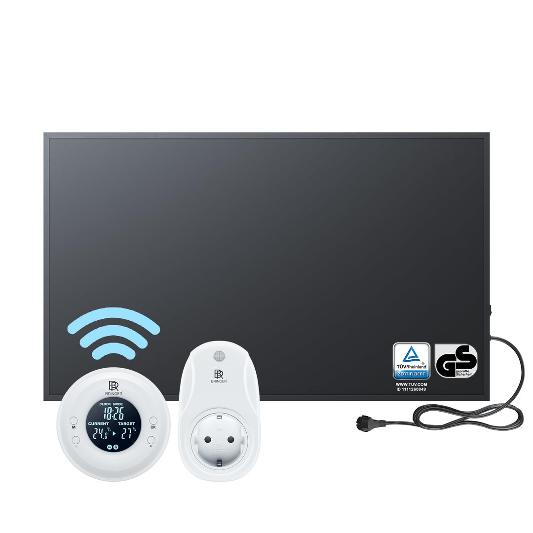 BR Bringer Infrarotheizung 600 Watt - mit Thermostat und Fernbedienung - Infrarot Elektroheizung Ene