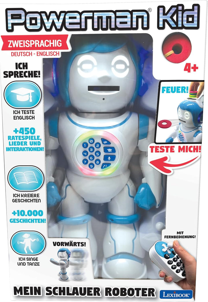 Lexibook ROB90DE Powerman Kid-Pädagogischer und zweisprachiger deutsch/englischer Roboter-Gehend Spr