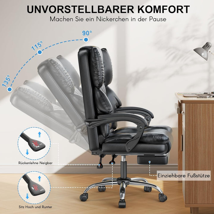 naspaluro Chefsessel Bürostuhl mit Fussstütze, Schreibtischstuhl Ergonomisch, PU Leder Computerstuhl