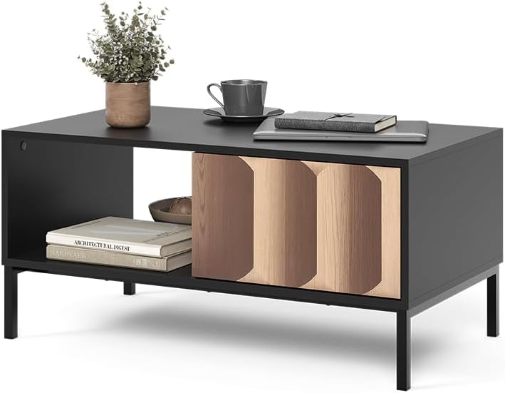 Vicco Couchtisch Eliza, Schwarz/Eiche, 90 x 50 cm mit Schublade, kombinierbar mit weiteren Möbeln de