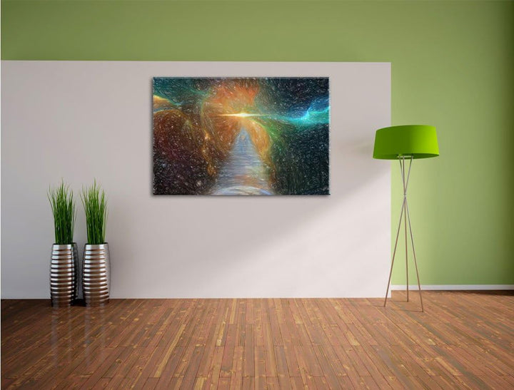 Pixxprint Kosmische Treppe in die Galaxis als Leinwandbild/Grösse: 100x70 / Wandbild/Kunstdruck/fert