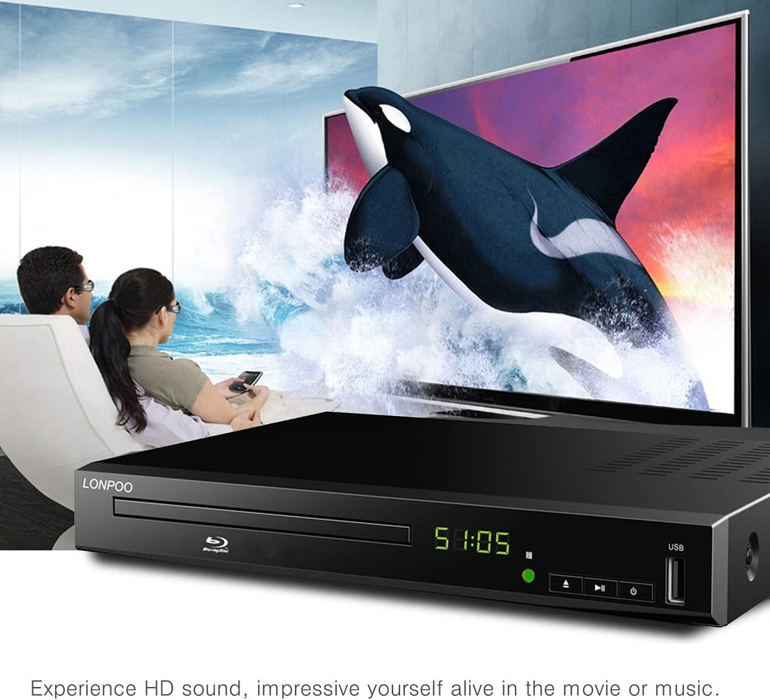 1080P HD Bluray Player für TV, Kompakter Blu-ray Player/DVD-Player mit HDMI/Koaxial/AV-Porta, Unters