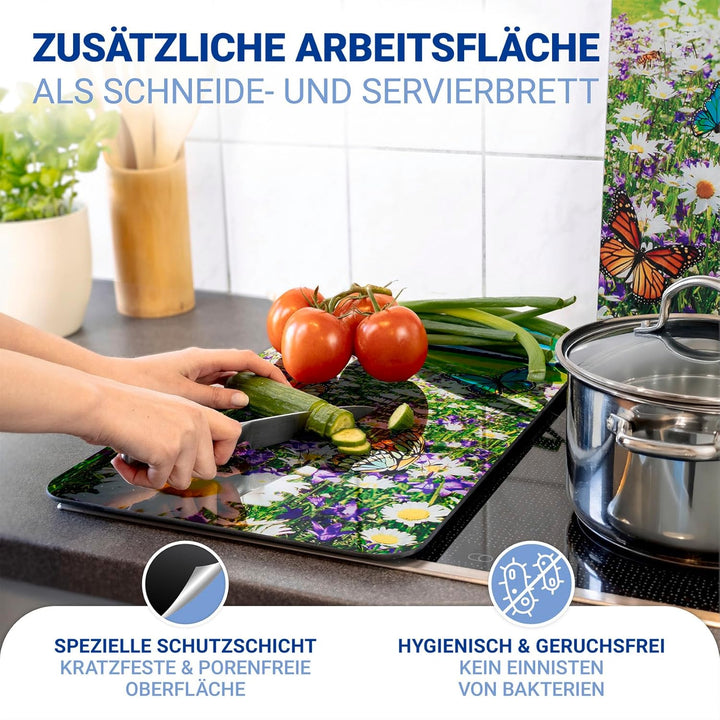 Maximex Herdabdeckplatte Universal Sommerwiese - 2er Set, Abdeckplatten für alle Herdarten, Gehärtet
