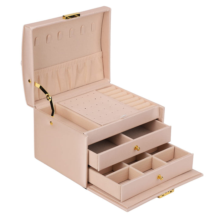 Juwelier Organizer Box, 3 Schichten Stauraum, PU -Ledermaterial mit Wichtigen Kleinen Schmuckschacht