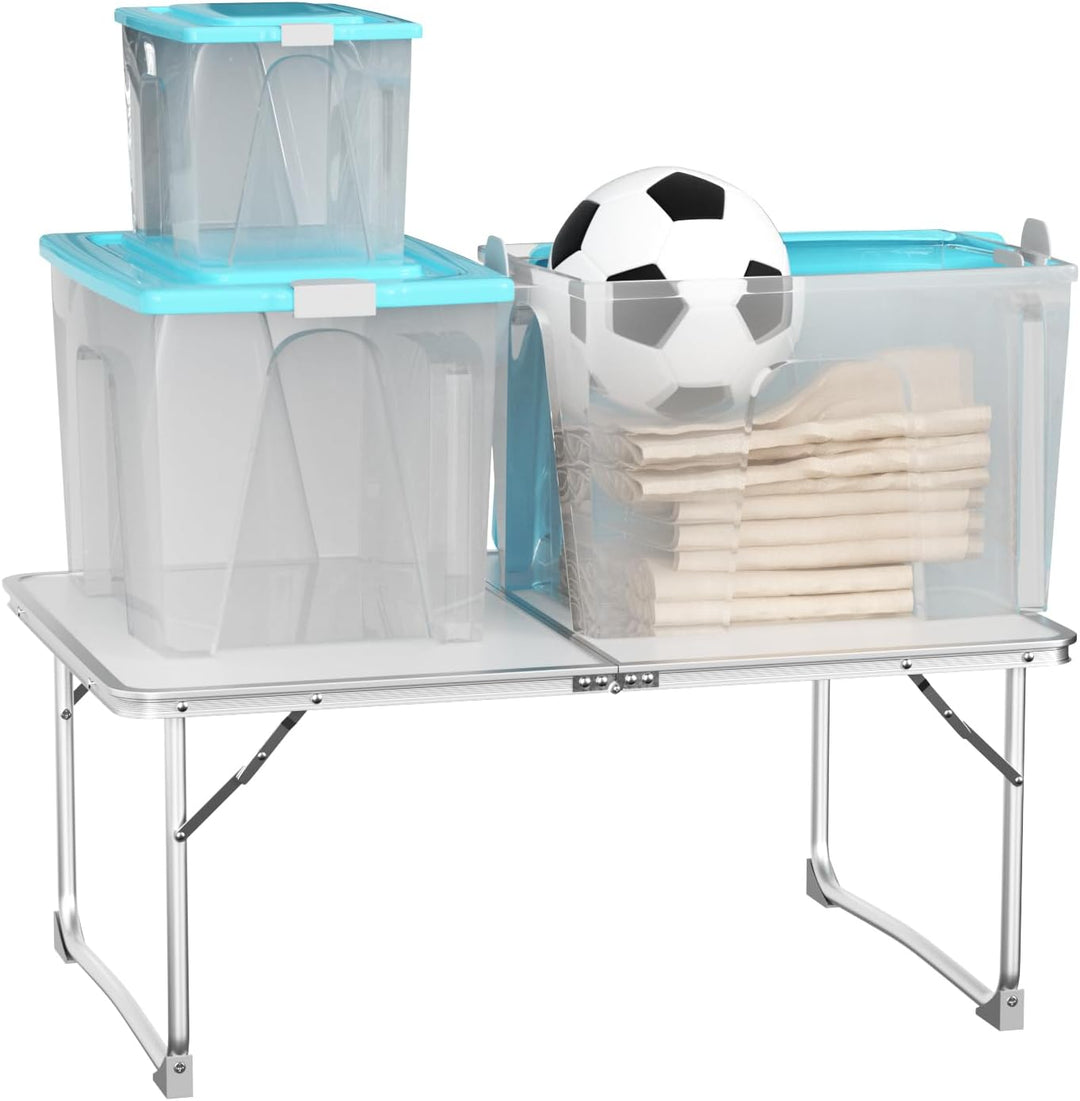 VickyHome 60x40x26CM Garten Popup Tisch Weisser Rechteckiger Esstisch für den Aussenbereich, Leichte