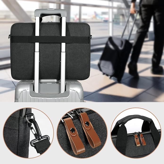 ESTARER Laptoptasche 15,6-17,3 Zoll, wasserabweisende Canvas-Computertasche für Herren, Dunkelgrau 1