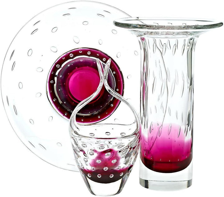 CRISTALICA Glasschale Dekoschale Obstschale Glas Transparent Rot Rubin 32 cm mundgeblasen