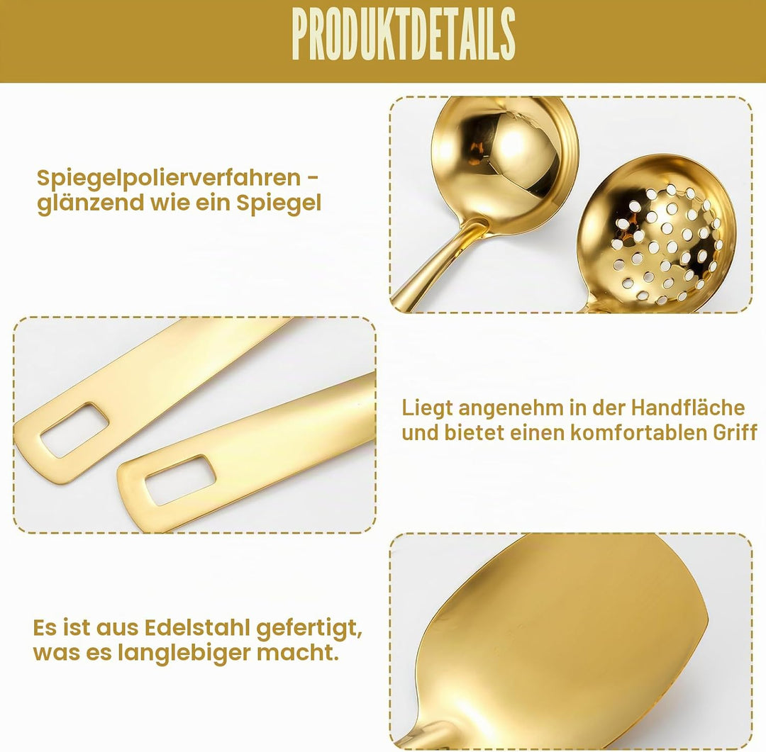 Gold Küchenutensilien Set 6-teilig, Edelstahl Kochutensilien Set, Küchengeräte Set, Home Essentials