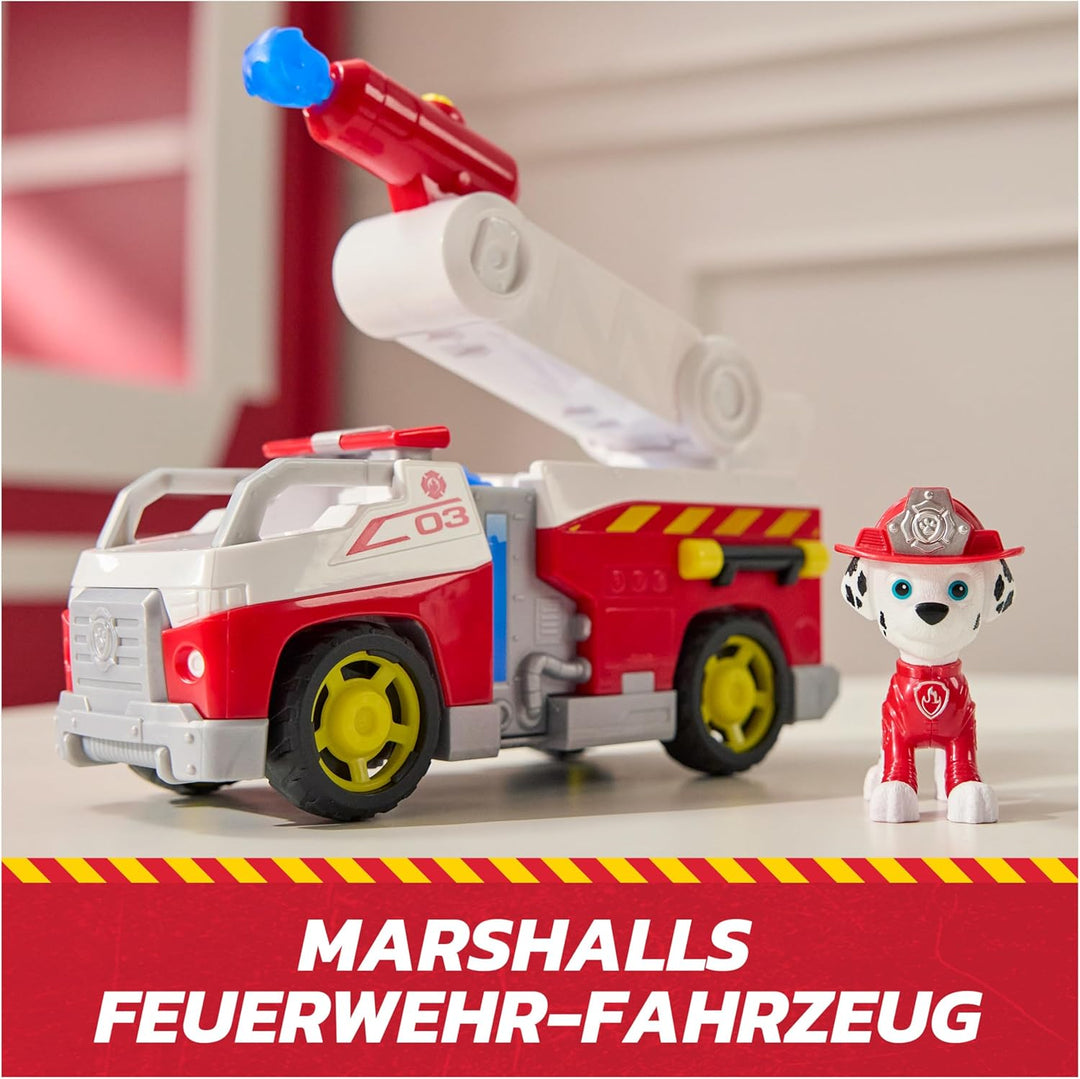 PAW PATROL – Fire Rescue Marshalls Feuerwehr-Fahrzeug mit Löschspritze und Marshall Hundefigur, Spie