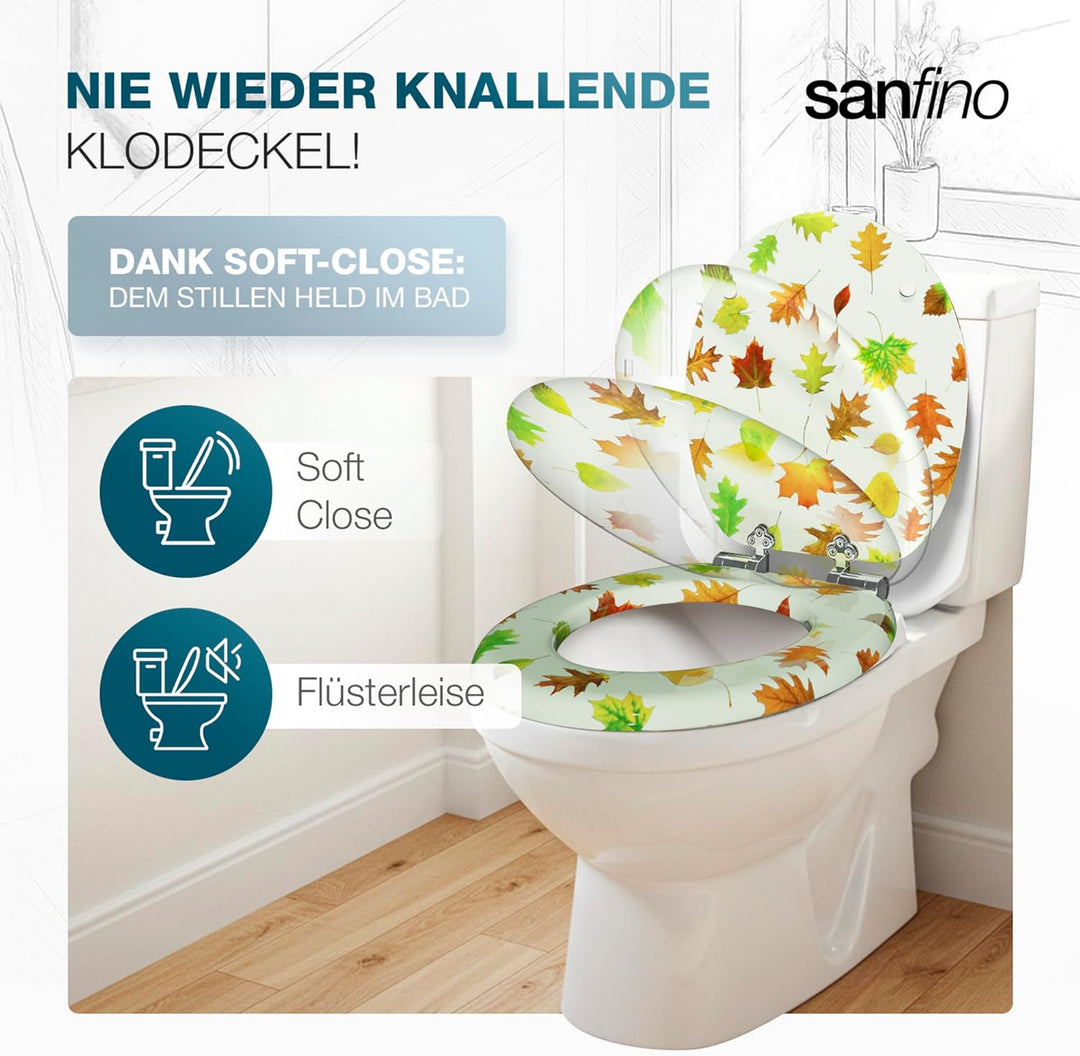 SANFINO® Premium WC Sitz mit Absenkautomatik – hochwertige Toilettendeckel aus Holz, viele bunte Mot