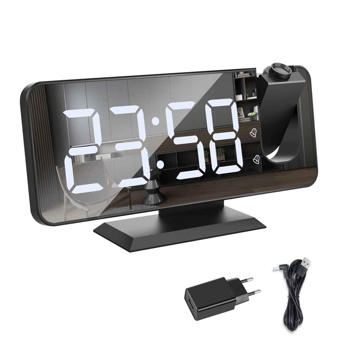 Exmate Projektionswecker, Digital Wecker mit Projektion, USB-Ladeanschluss, 7.5'' grosses Spiegel-LE