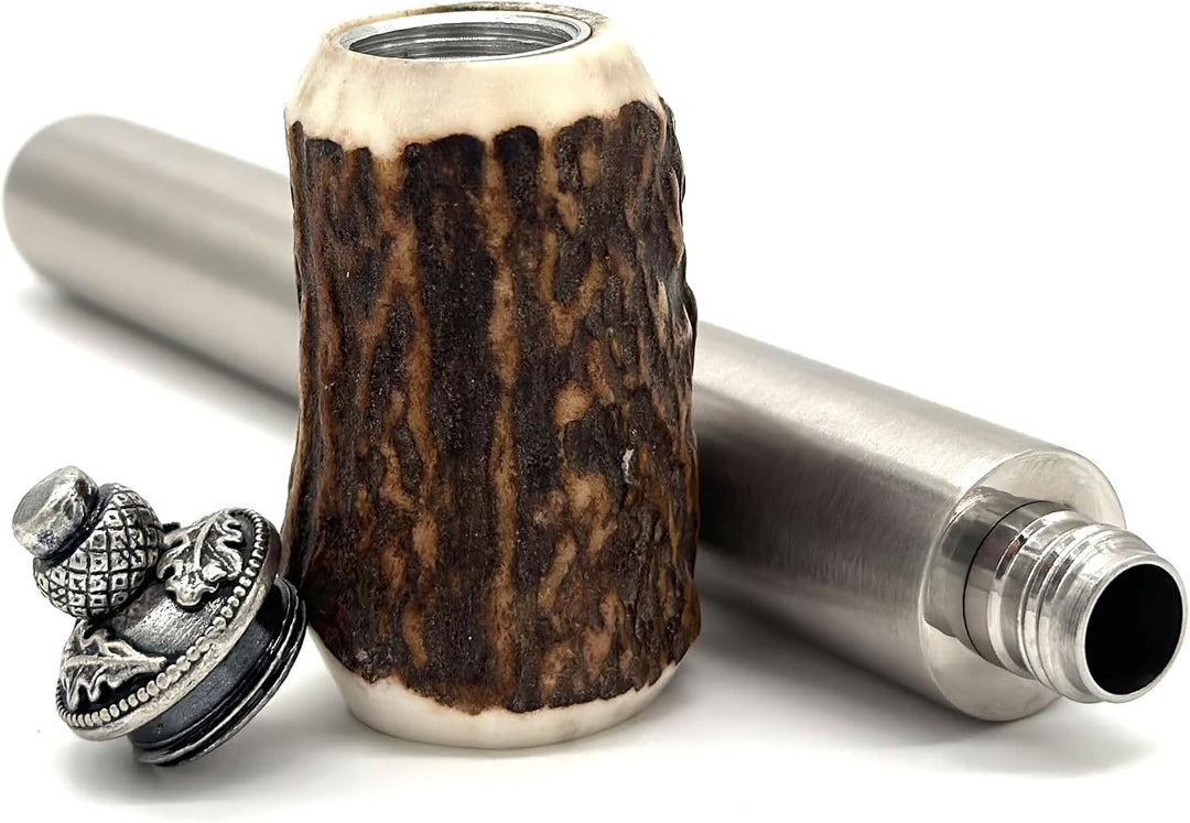 Flachmann mit Behälter | Hirschhorn Flachmann (100% Edelstahl) | Taschenflasche