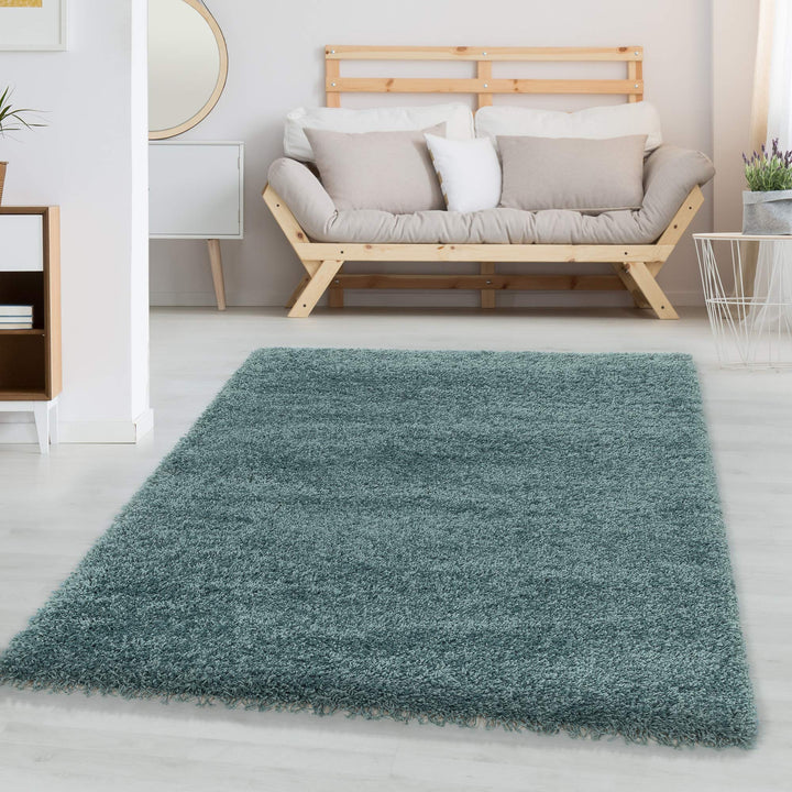 Shaggy Hochflor Teppich Wohnzimmer 120 x 170 cm Aqua Blau - Modern Flauschiger Teppich Extra Weich,