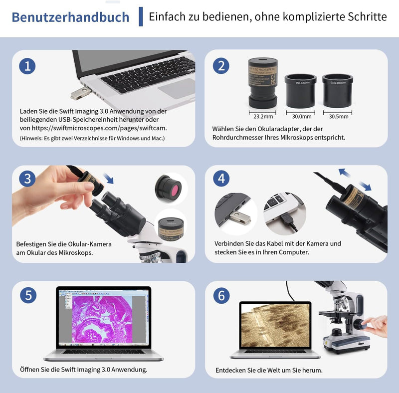 SWIFT EC5R Mikroskop Digital Okular Elektronisches Okular Biologisches Mikroskop Kompatibel, 5 Megap