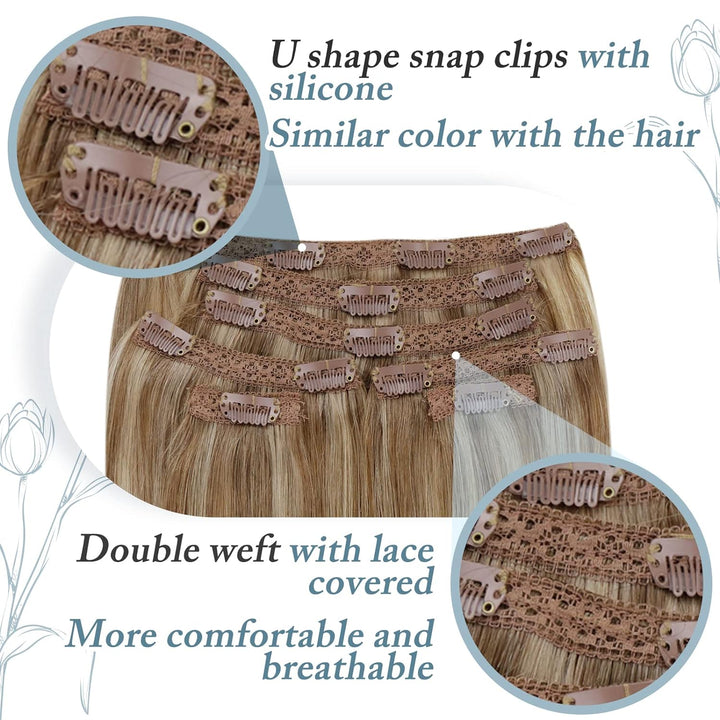 RUNATURE Blond Clip Extensions Echthaar Dunkelblond mit Goldblond Glatt Haar Clip in Haarextensions